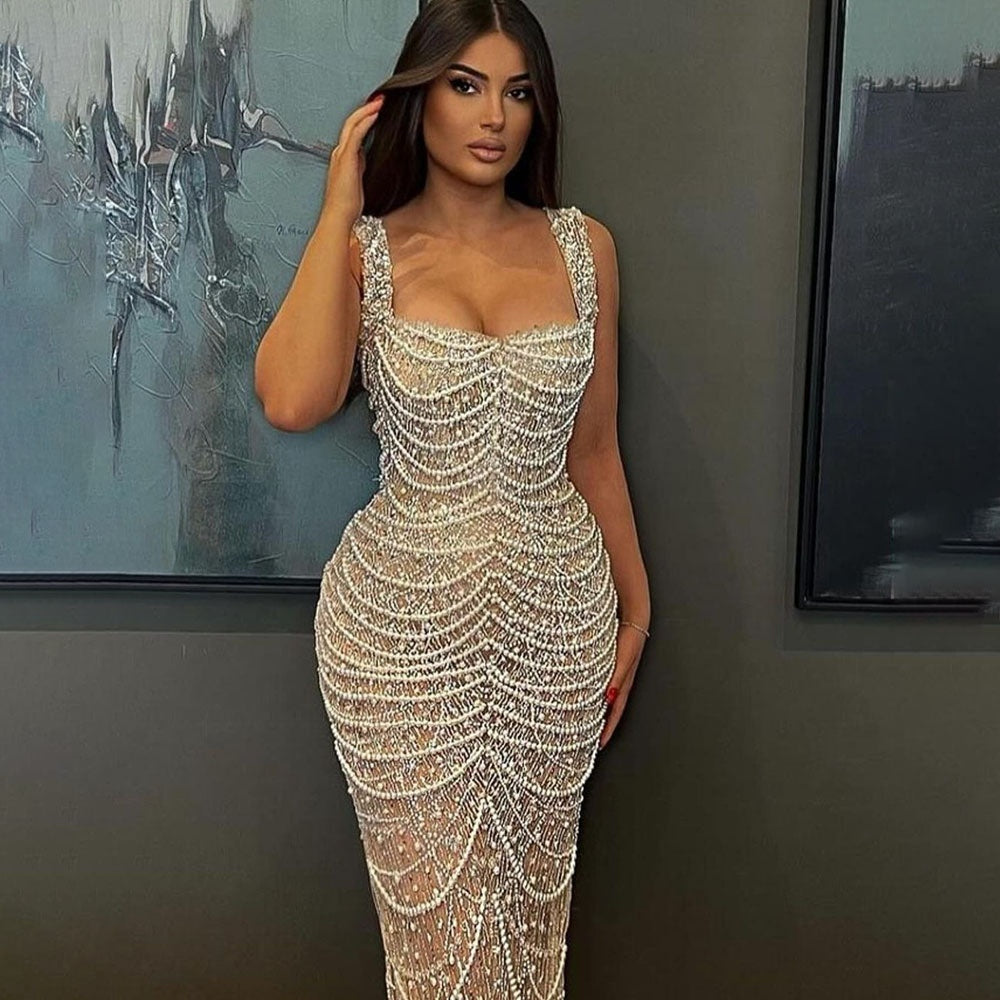Robe Longue Élégante Perles