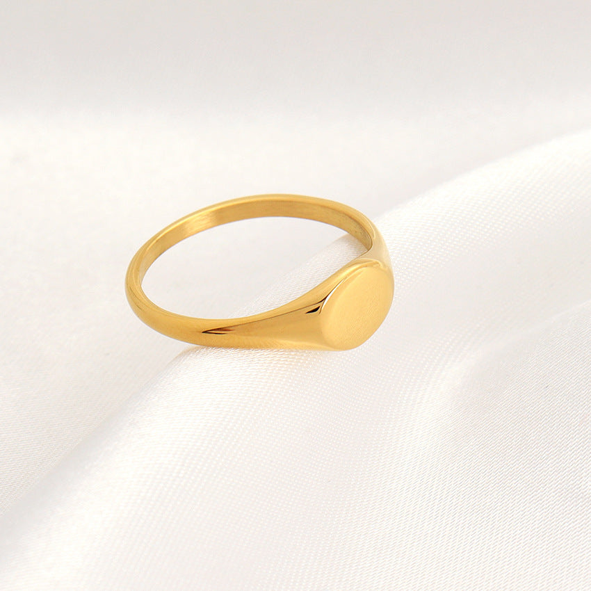 Bague Ovale Polie en Acier Inoxydable Doré