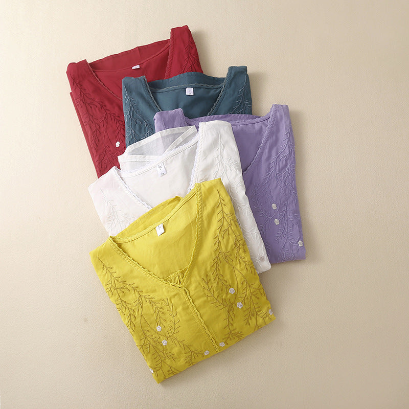 CHEMISE BRODÉE EN COTON & LIN – CHARME RÉTRO ET CONFORT ABSOLU