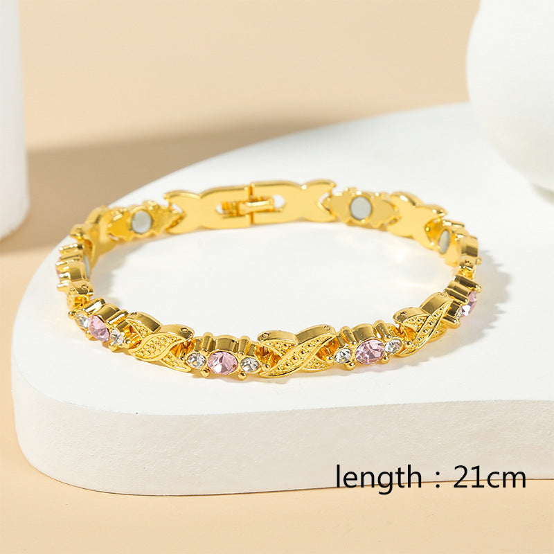 Bracelet Magnétique Doré et Diamants Interconnectés pour Femmes