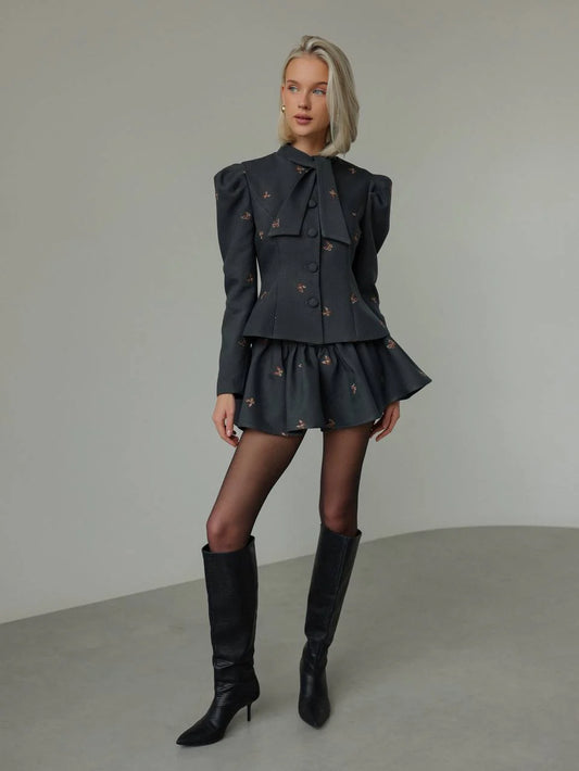 Ensemble brodé de papillons anthracite