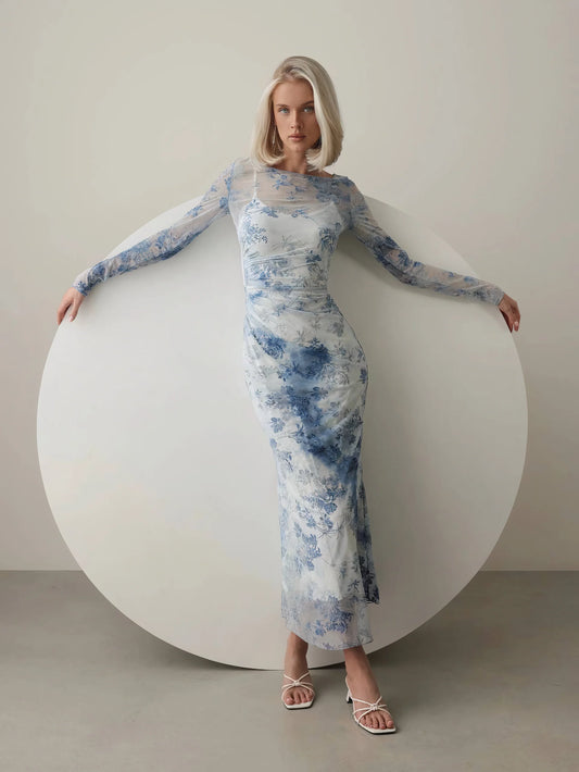 Robe "Blue Mist" en Tulle Transparent