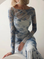 Robe "Blue Mist" en Tulle Transparent