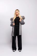 Manteau Luxueux en Laine avec Détails en Fourrure