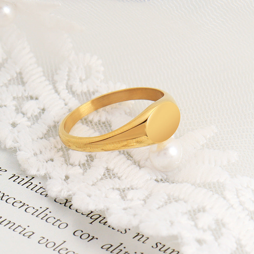 Bague Ovale Polie en Acier Inoxydable Doré