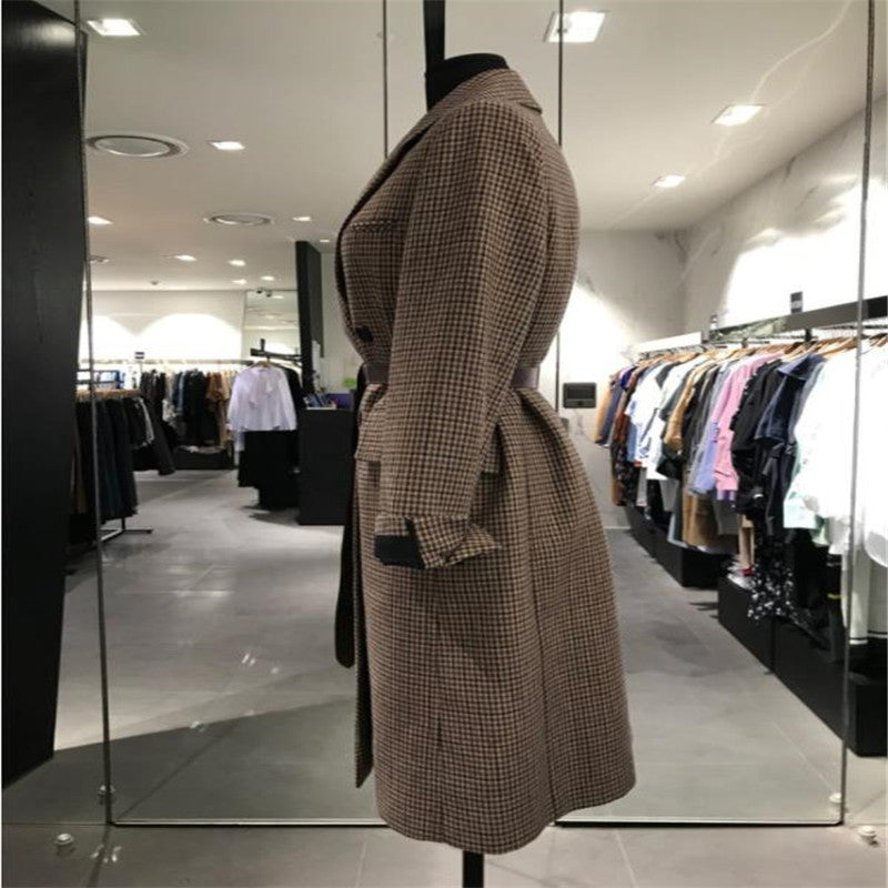 Manteau en laine à carreaux coréen