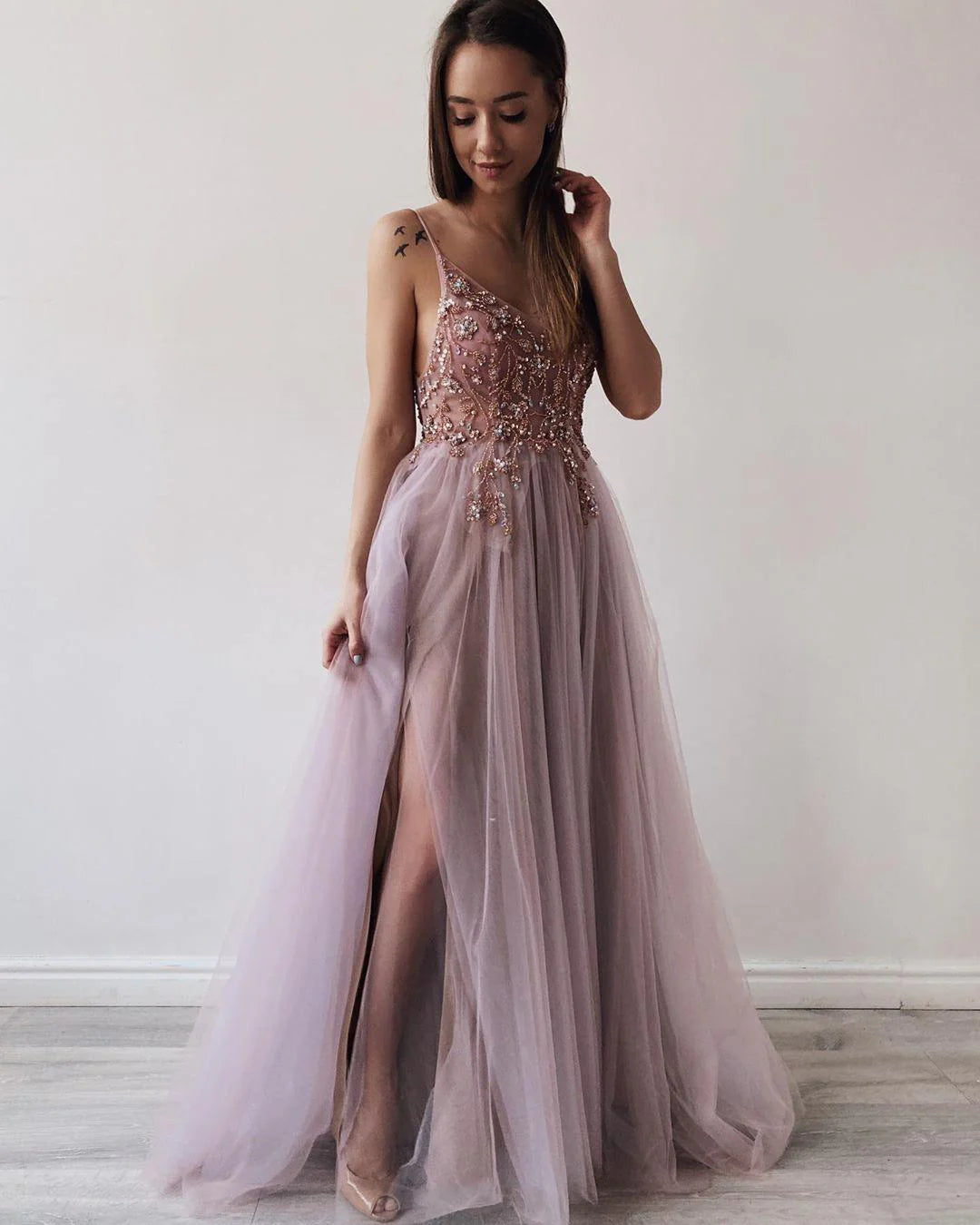Robe de soirée en tulle élégante ornée