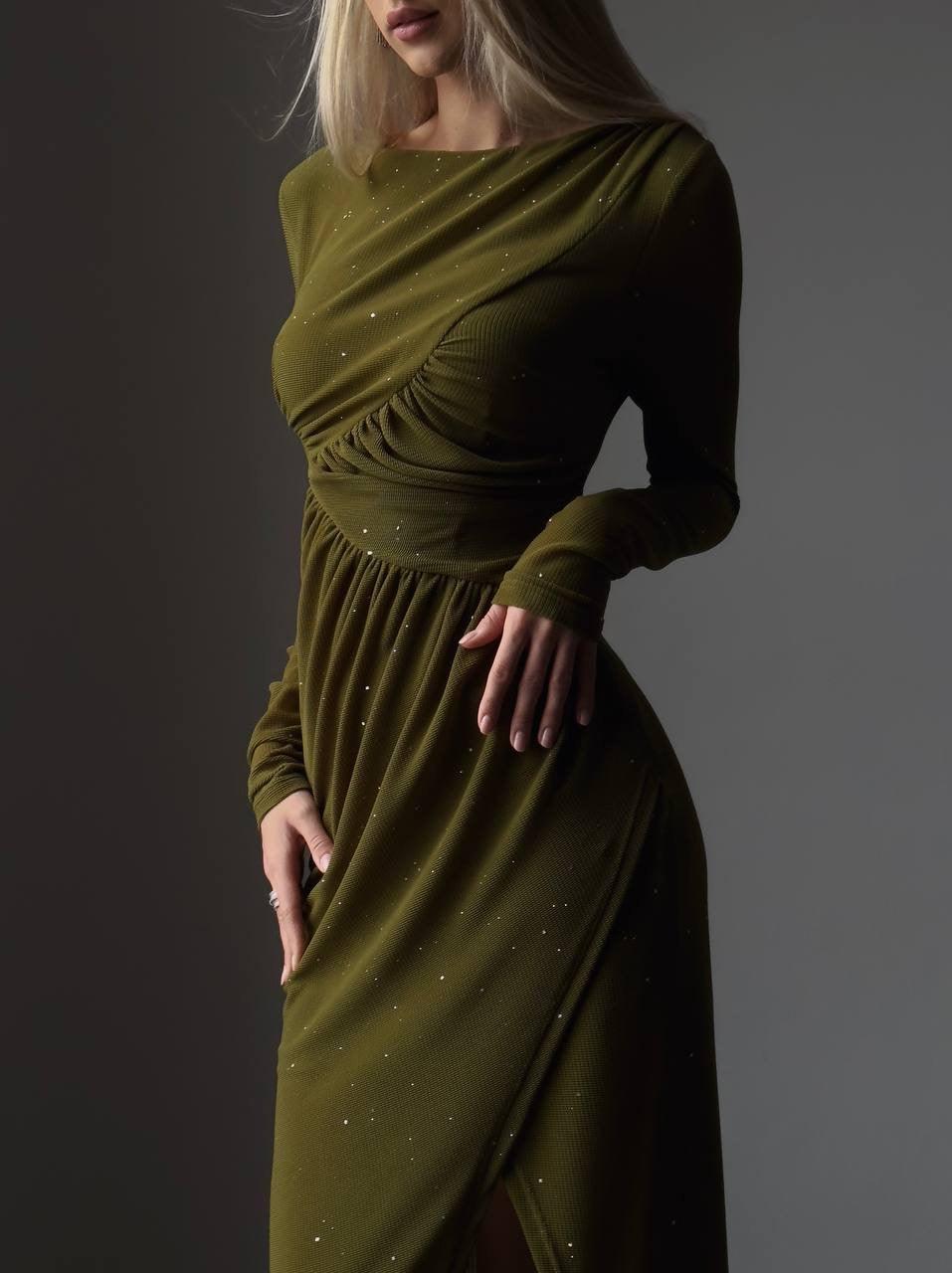 Robe midi vert olive moulante