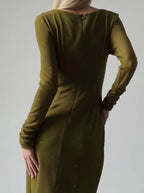 Robe midi vert olive moulante