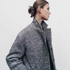 Manteau Mi-Long en Sergé à Motif Chevron