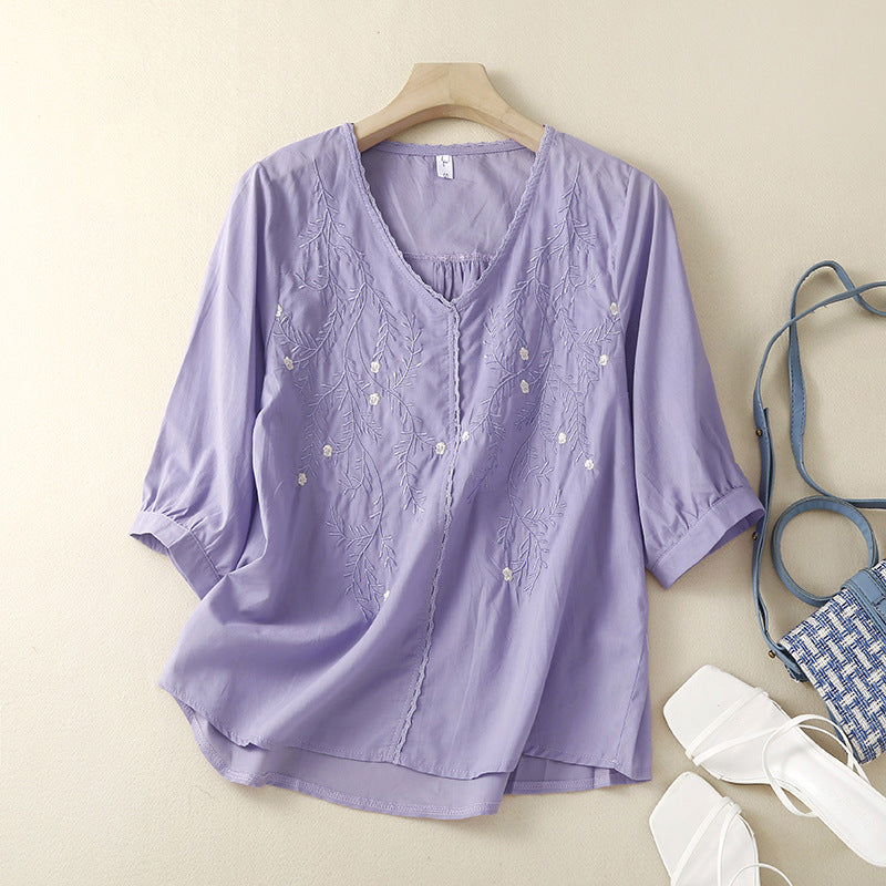 CHEMISE BRODÉE EN COTON & LIN – CHARME RÉTRO ET CONFORT ABSOLU