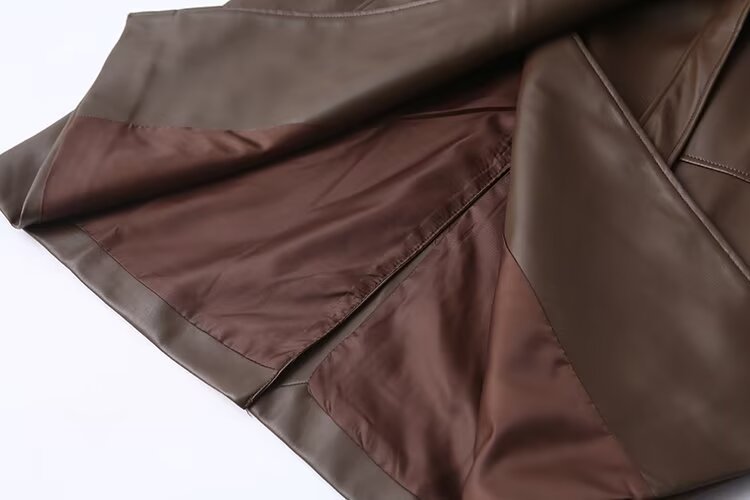 Manteau en Cuir Long de Style Urbain