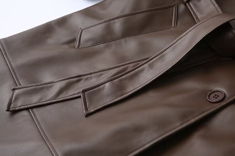 Manteau en Cuir Long de Style Urbain