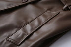 Manteau en Cuir Long de Style Urbain