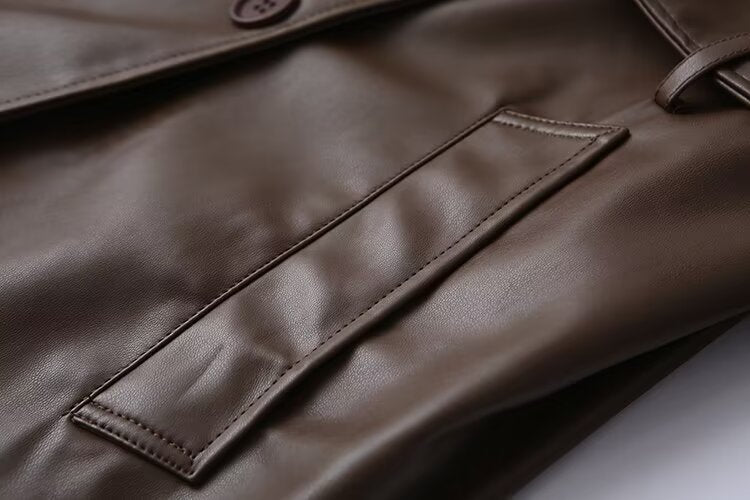 Manteau en Cuir Long de Style Urbain