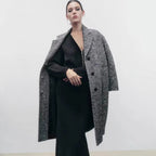 Manteau Mi-Long en Sergé à Motif Chevron