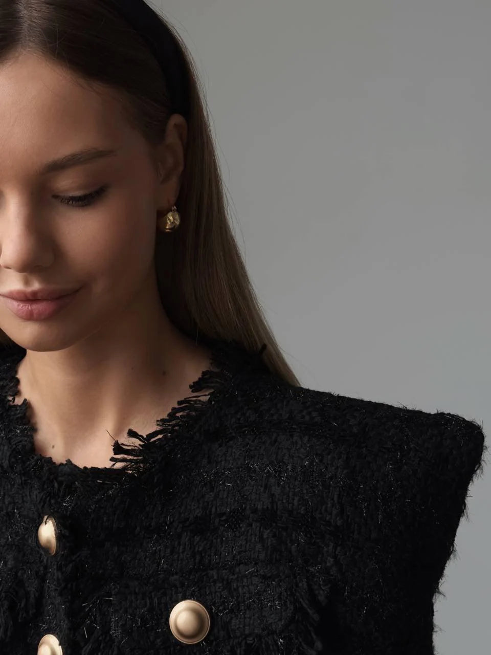 Veste et short en tweed noir élégant