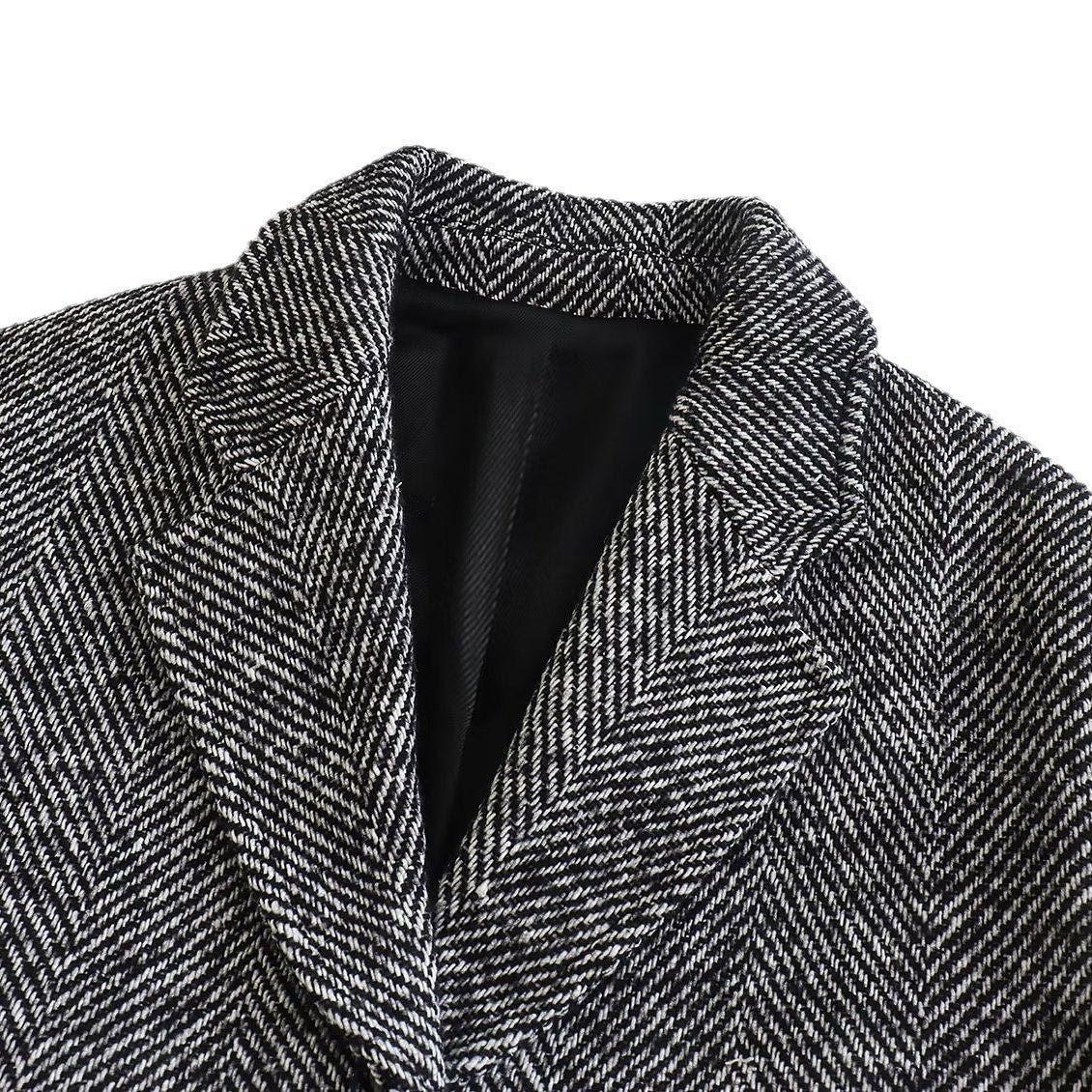 Manteau Mi-Long en Sergé à Motif Chevron