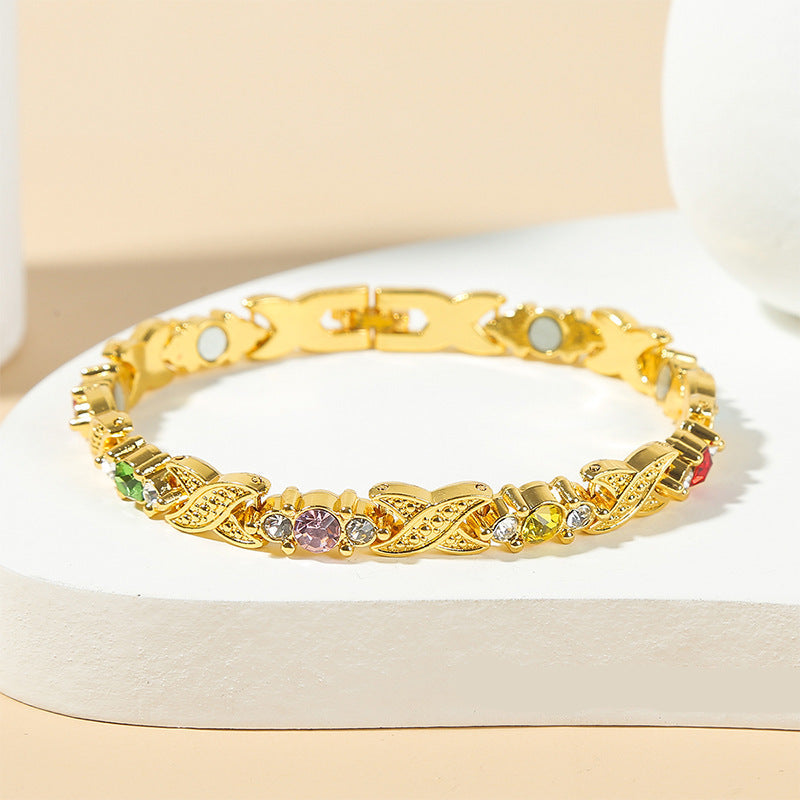 Bracelet Magnétique Doré et Diamants Interconnectés pour Femmes
