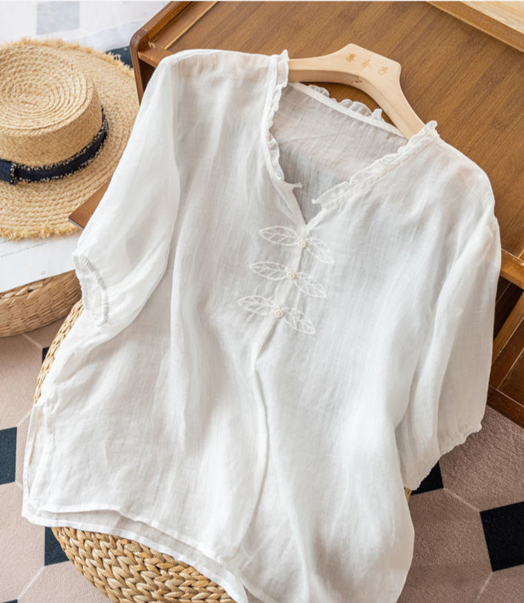 CHEMISIER PRINCESSE EN COTON ET LIN – ÉDITION RAFFINÉE À MANCHES COURTES