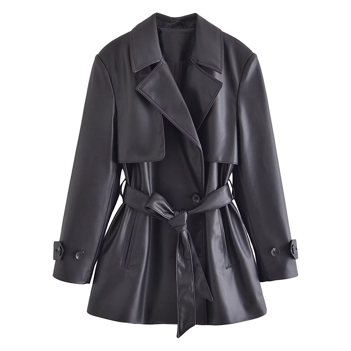 Manteau trench court en cuir