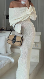 Robe Longue Tricotée à Manches Longues